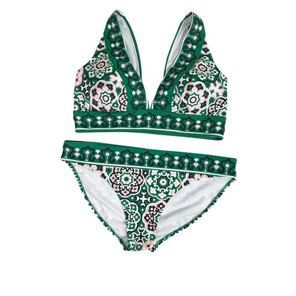 Boden Classic Bikini Bottom and Porto Top size 16-18 Green Artisan Geo - Picture 2 of 14